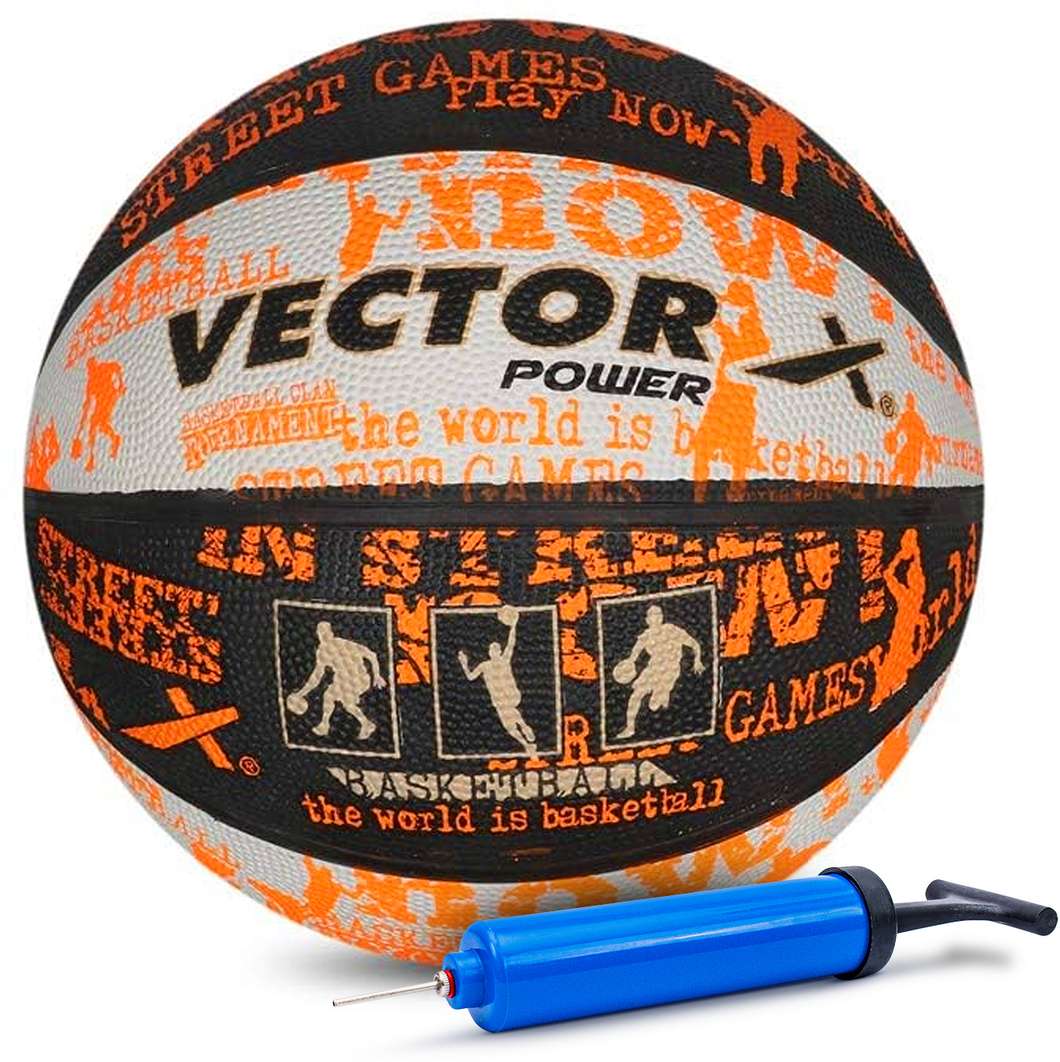 VECTOR X Power Rubber Moulded Indoor/Outdoor ball with Pump Basketball