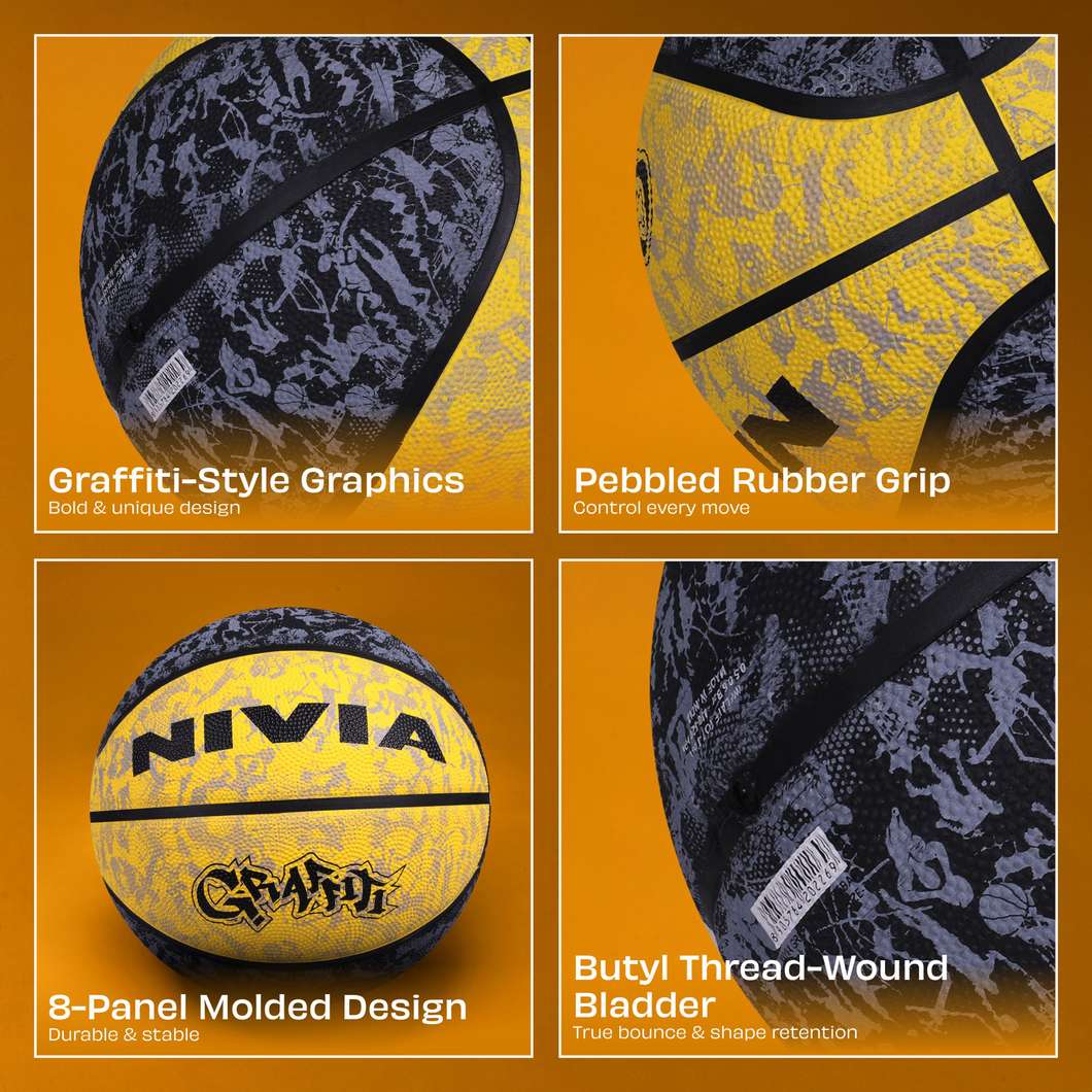 NIVIA Graffiti, 8 Panel, Rubber Moulded, Made for Beginners, Ideal for all surfaces Basketball